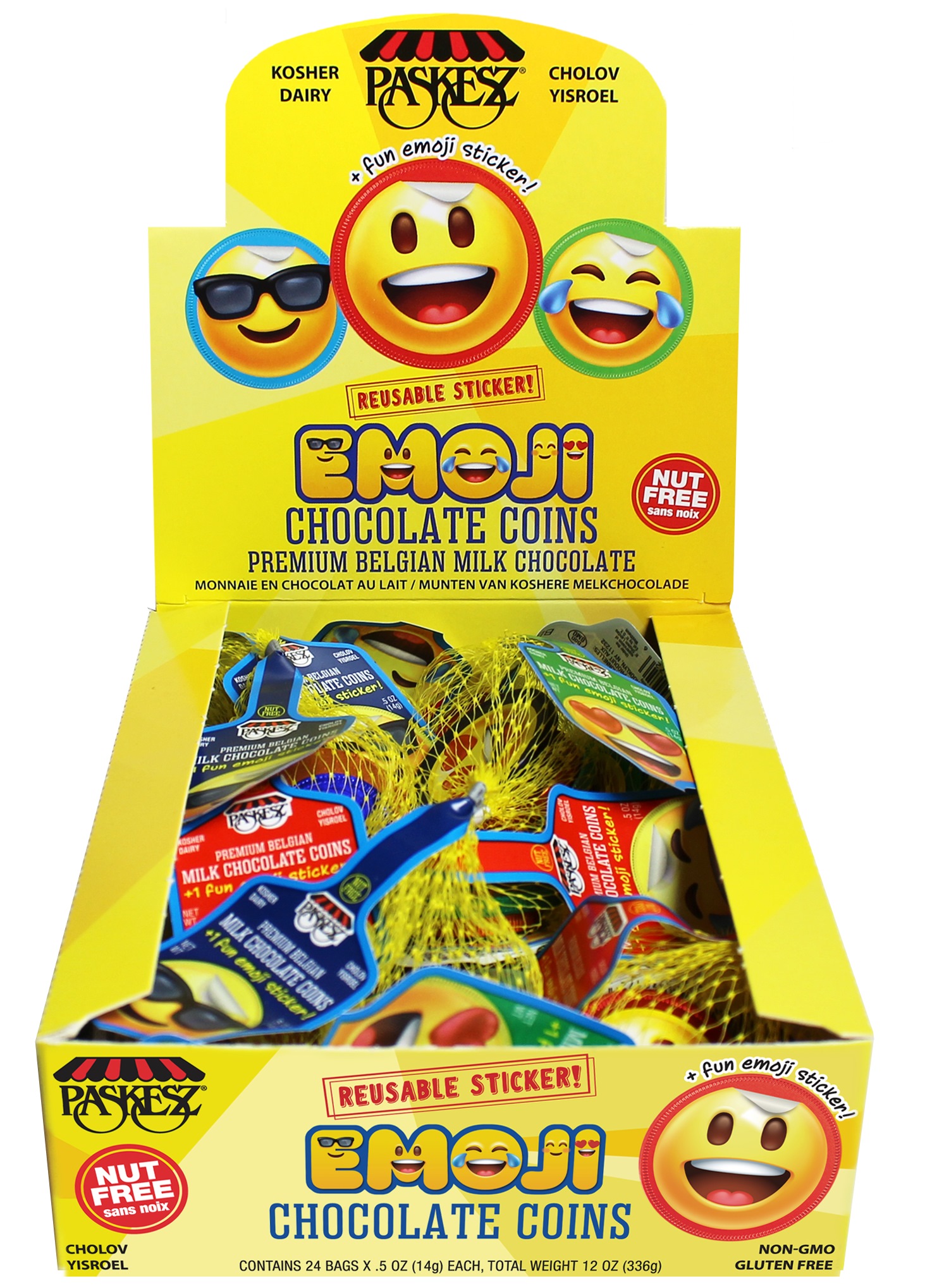 Choc. Coins Bags Milk Emoji Multi Colors+1 Sticker