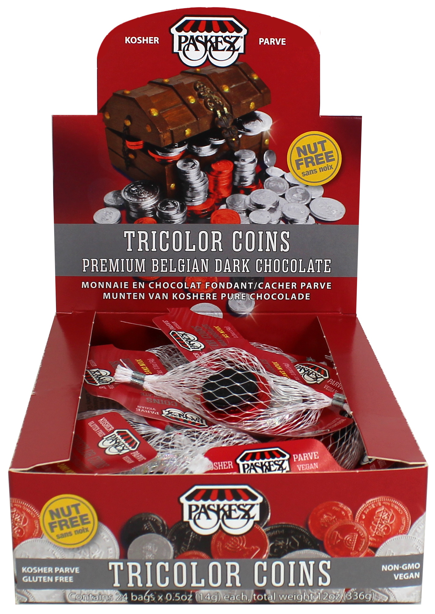 Choc. Coins Bags Parve Red-Black