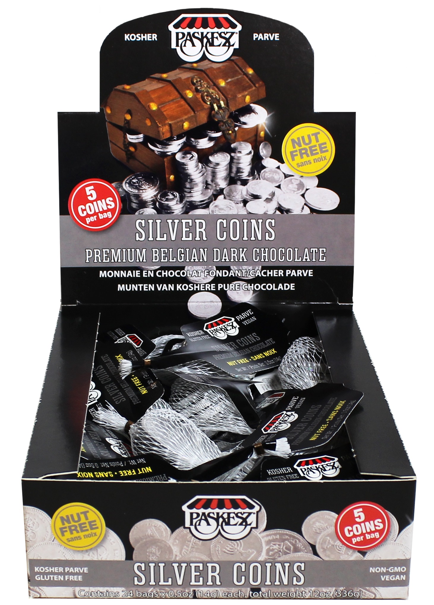 Choc. Coins Bags Parve Silver