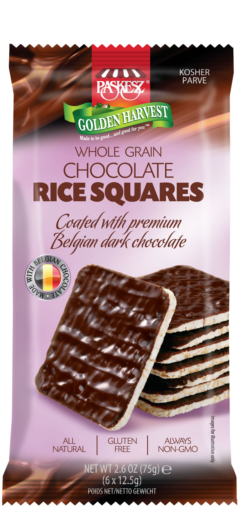 Choc. Cov. Rice Squares 75gr.