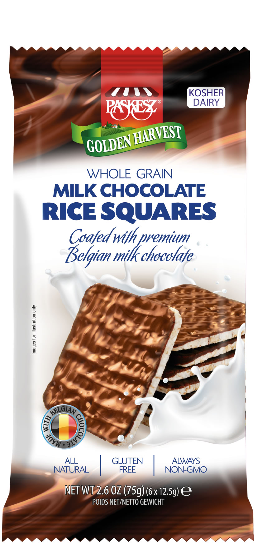 Milk Choc. Cov. Rice Squares 75gr.